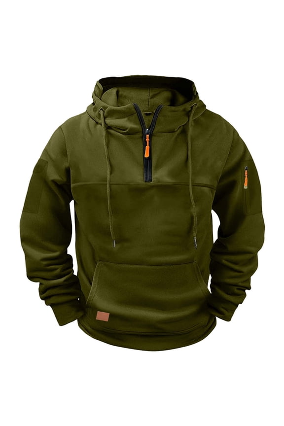 Tactical Hoodies for Men Fleece Quarter Zip Up Pullover Sweatshirt Fall Winter Warm Hooded Sweatshirt with Pockets