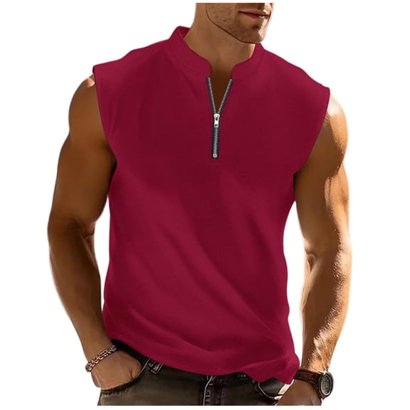 Yievot Tank Tops for Men Gym Workout Muscle Sleeveless Shirts Quarter Zip Mock Neck Casual Basic Summer Beach Tops