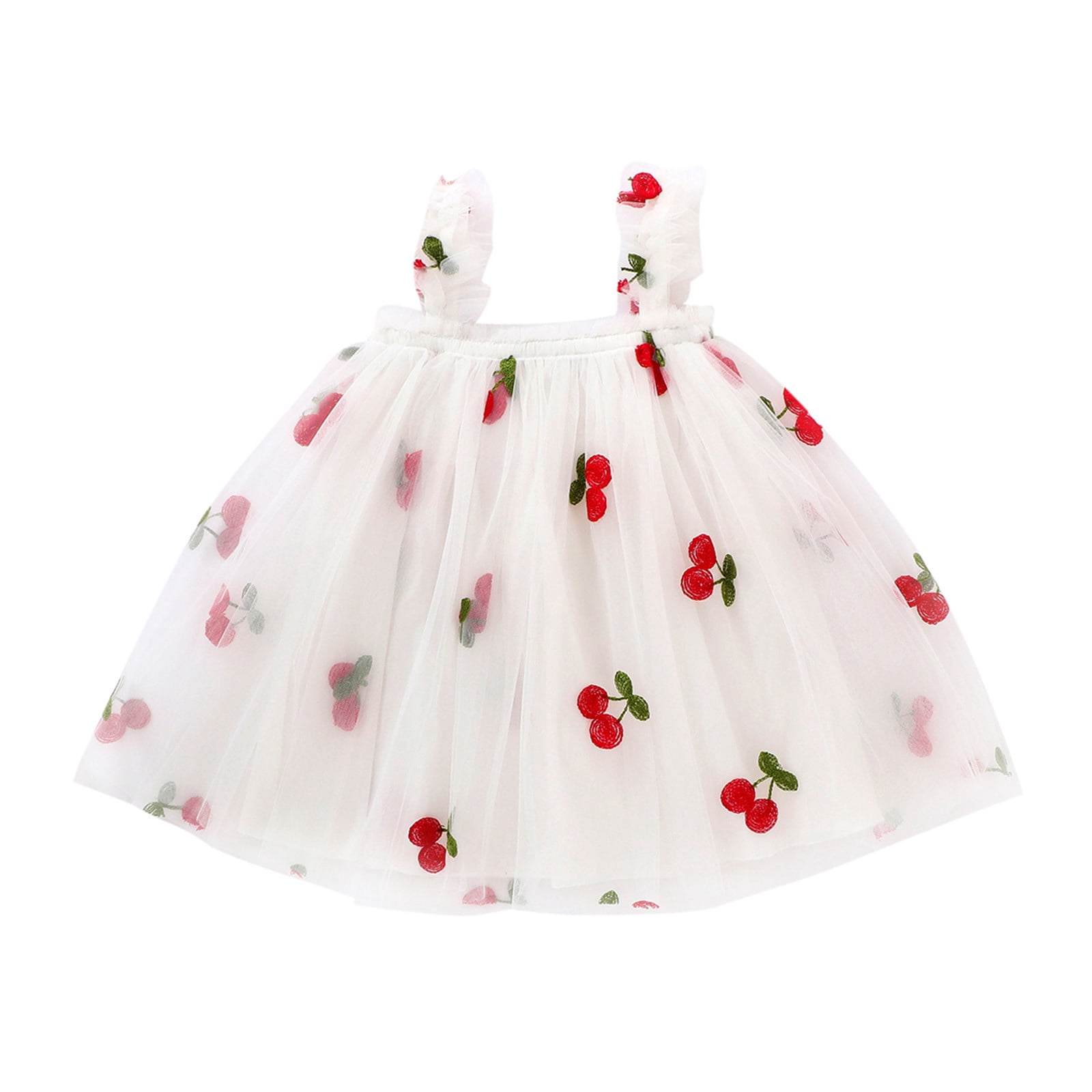 Yievot Toddler Baby Girl Dress Sleeveless Fruit Printed Suspender Tulle Princess Dress Kid Baby