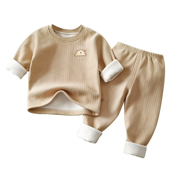 Yievot Toddler Baby Kids Winter Boys Girls Solid Color Long Sleeved Thickening Home Wear Clothes Suit 12 Months-9 Years