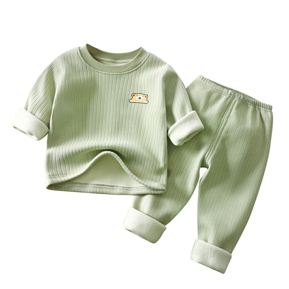 Yievot Toddler Baby Kids Winter Boys Girls Solid Color Long Sleeved Thickening Home Wear Clothes Suit 12 Months-9 Years