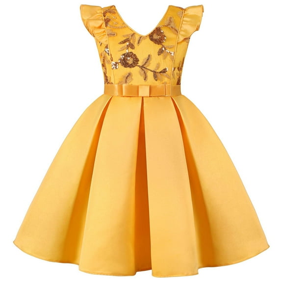 Yievot Toddler Girls Sparkly Floral Princess Dress with Bow Bridesmaid Pageant Gown Birthday Party Girls Dress Outfit 2-10 Years 2024 Baby Girl Dress Clothes on Clearance