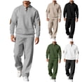 thumbnail image 1 of Yievot Tracksuit for Men Knit Ribbed 2 Piece Outfits Sweatsuit Stand Collar Long Sleeve Sweatshirt & Drawstring Pants Set Lounge Wear Sweat Sets, 1 of 8