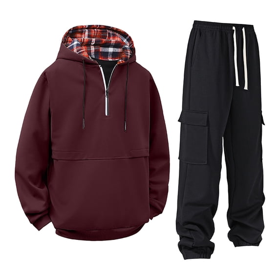 Yievot Tracksuit for Men Trendy Hoodies Casual Quarter Zip Sweatshirt and Cargo Joggers Sets 2 Piece Activewear Outfits with Pockets