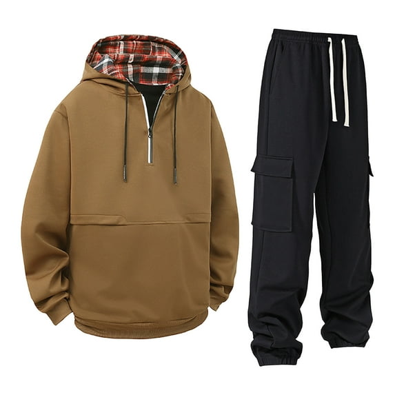 Yievot Tracksuit for Men Trendy Hoodies Casual Quarter Zip Sweatshirt and Cargo Joggers Sets 2 Piece Activewear Outfits with Pockets