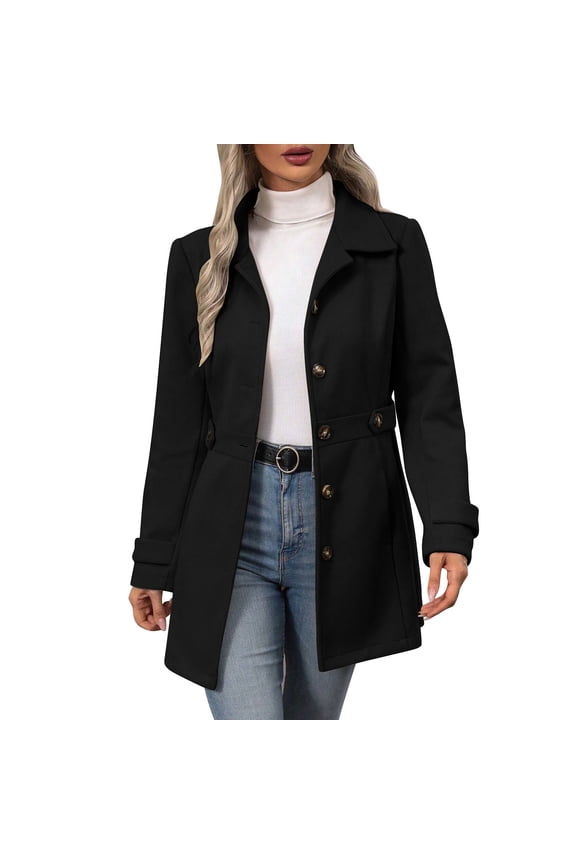 Trench Coats for Women Single Breasted Turndown Collar Long Coats Fall Winter Outerwear