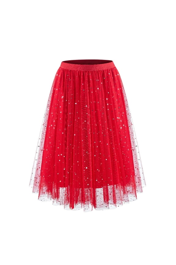 Tulle Skirts for Women A-Line Mesh Layered Midi Tutu Skirt Vacation Party Sequin Skirts