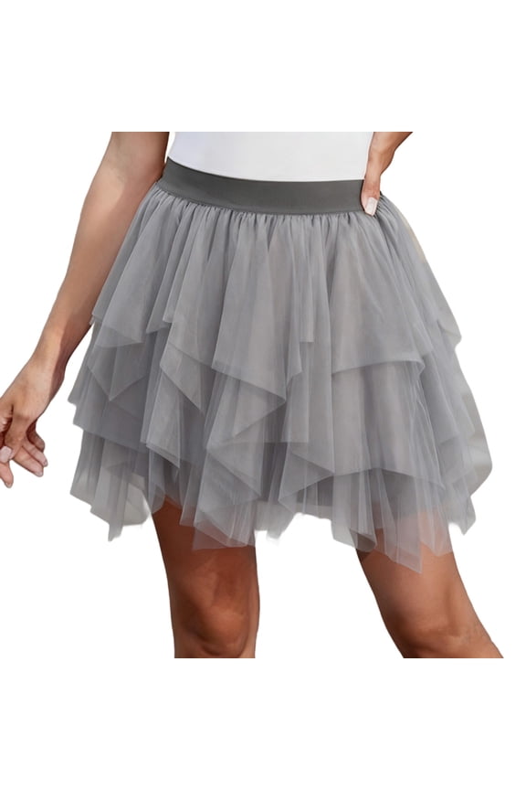 Tulle Skirts for Women A-Line Midi Skirt Mesh Layered Elastic High Waist Tutu Skirts