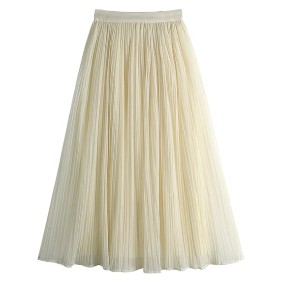 Yievot Tulle Skirts for Women Elastic High Waisted A-Line Pleated Midi Skirts for Vacation Party Casual