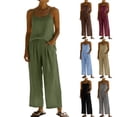 thumbnail image 1 of Yievot Two Piece Lounge Sets for Women 2 Piece Summer Linen Outfits Cami Top Wide Leg Pants Matching Sets, 1 of 6