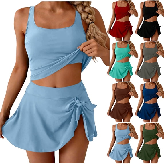 Yievot Two Piece Swimsuits for Women Modest Bathing Suit with Swim Skirt Tummy Control Padded Swimwear