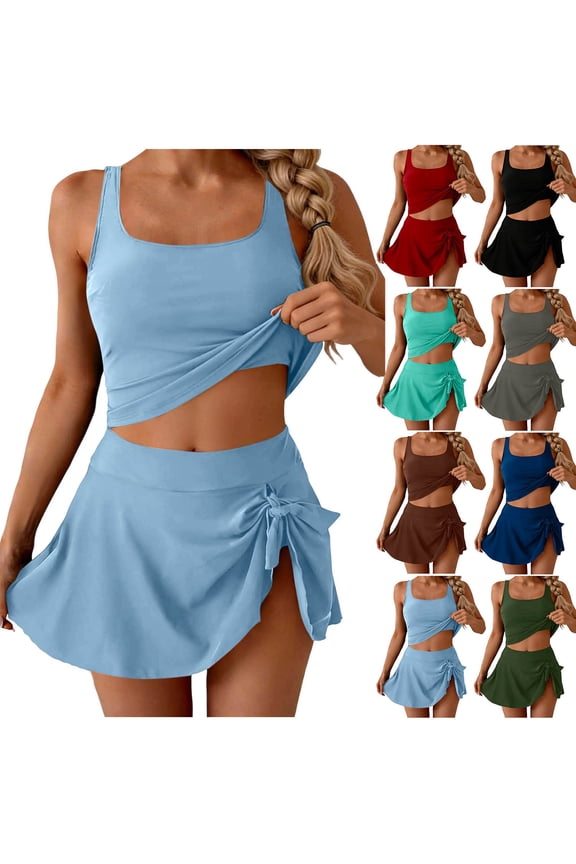 Two Piece Swimsuits for Women Modest Bathing Suit with Swim Skirt Tummy Control Padded Swimwear
