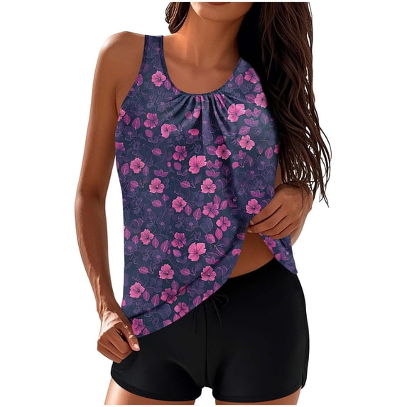 Yievot Two Piece Tankini Swimsuits for Women Graphic Print Tummy Control Bathing Suits Swim Tops with Boy Shorts Ladies Modest Swimswear