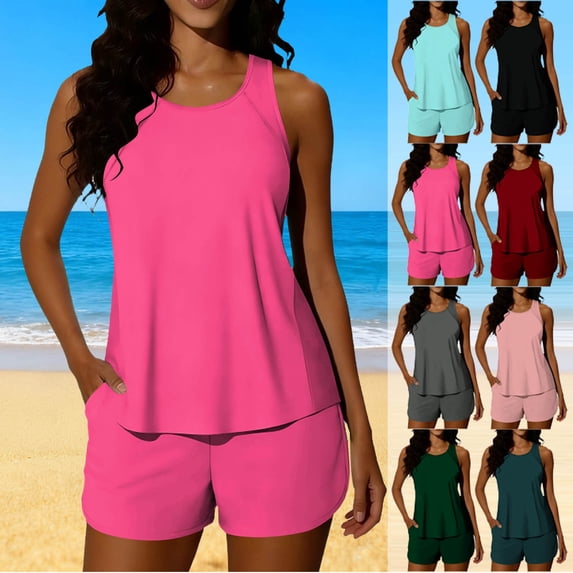 Yievot Two Piece Tankini Swimsuits for Women Tummy Control Bathing Suits Sporty Modest Swimsuit with Pockets