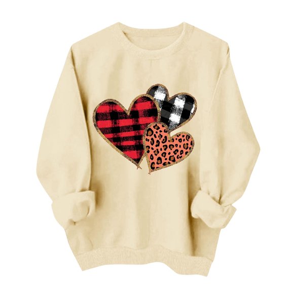 Yievot Valentines Sweatshirt Women Crew Neck Heart Printed Shirts Casual Lightweight Long Sleeve Pullover Top, Beige