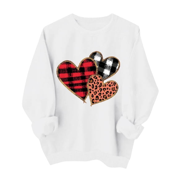 Yievot Valentines Sweatshirt Women Crew Neck Heart Printed Shirts Casual Lightweight Long Sleeve Pullover Top, White