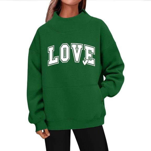 Yievot Valentines Sweatshirts for Women Oversized Casual Mock Neck Pullover Sweatshirts Long Sleeve Holiday Vacation Graphic Tops