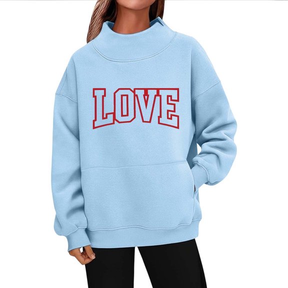 Yievot Valentines Sweatshirts for Women Oversized Casual Mock Neck Pullover Sweatshirts Long Sleeve Holiday Vacation Graphic Tops