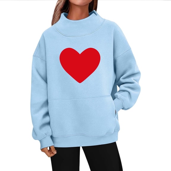 Yievot Valentines Sweatshirts for Women Oversized Casual Mock Neck Pullover Sweatshirts Long Sleeve Holiday Vacation Graphic Tops