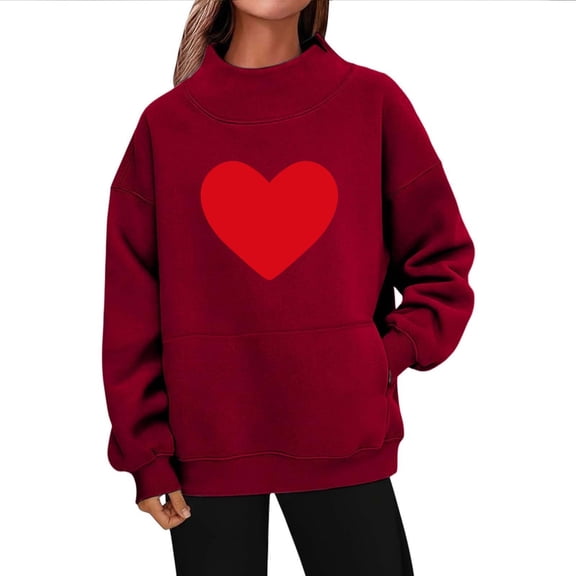 Yievot Valentines Sweatshirts for Women Oversized Casual Mock Neck Pullover Sweatshirts Long Sleeve Holiday Vacation Graphic Tops