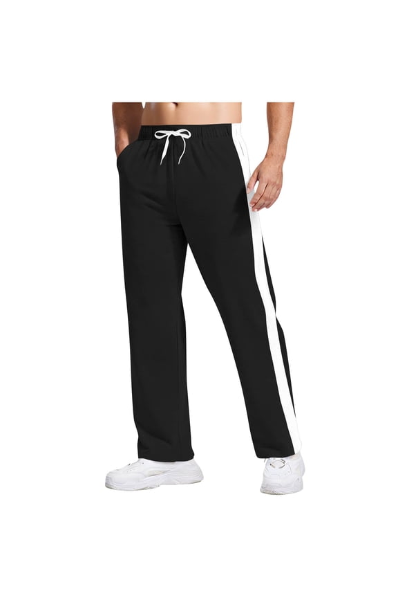 Wide Leg Sweatpants for Men Casual Drawstring Elastic Waist Sweat Pants Color Block Sports Workout Active Pants with Pockets