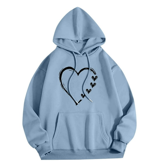 Yievot Women Hoodies Heart Print Fall Winter Hooded Sweatshirt Pullover Tops Cute Hoodie with Pocket