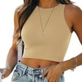 thumbnail image 1 of Yievot Women Plus Size Solid Crop Top Streetwear Vests Sexy Casual Basic Sleeveless Racerback Crop Sport Tank Tops For Women On Clearance Khaki M, 1 of 7
