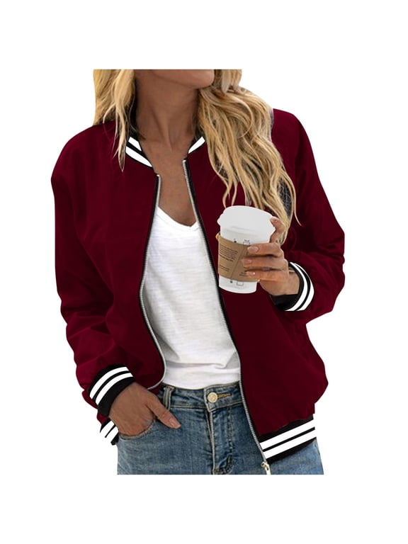 Women's Bomber Jacket Lightweight Casual Full Zip Long Sleeve Tops Regular Fit Fashion Winter Jackets for Women