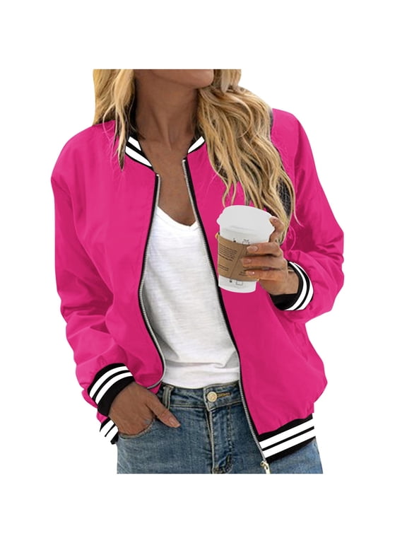 Women's Bomber Jacket Lightweight Casual Full Zip Long Sleeve Tops Regular Fit Fashion Winter Jackets for Women