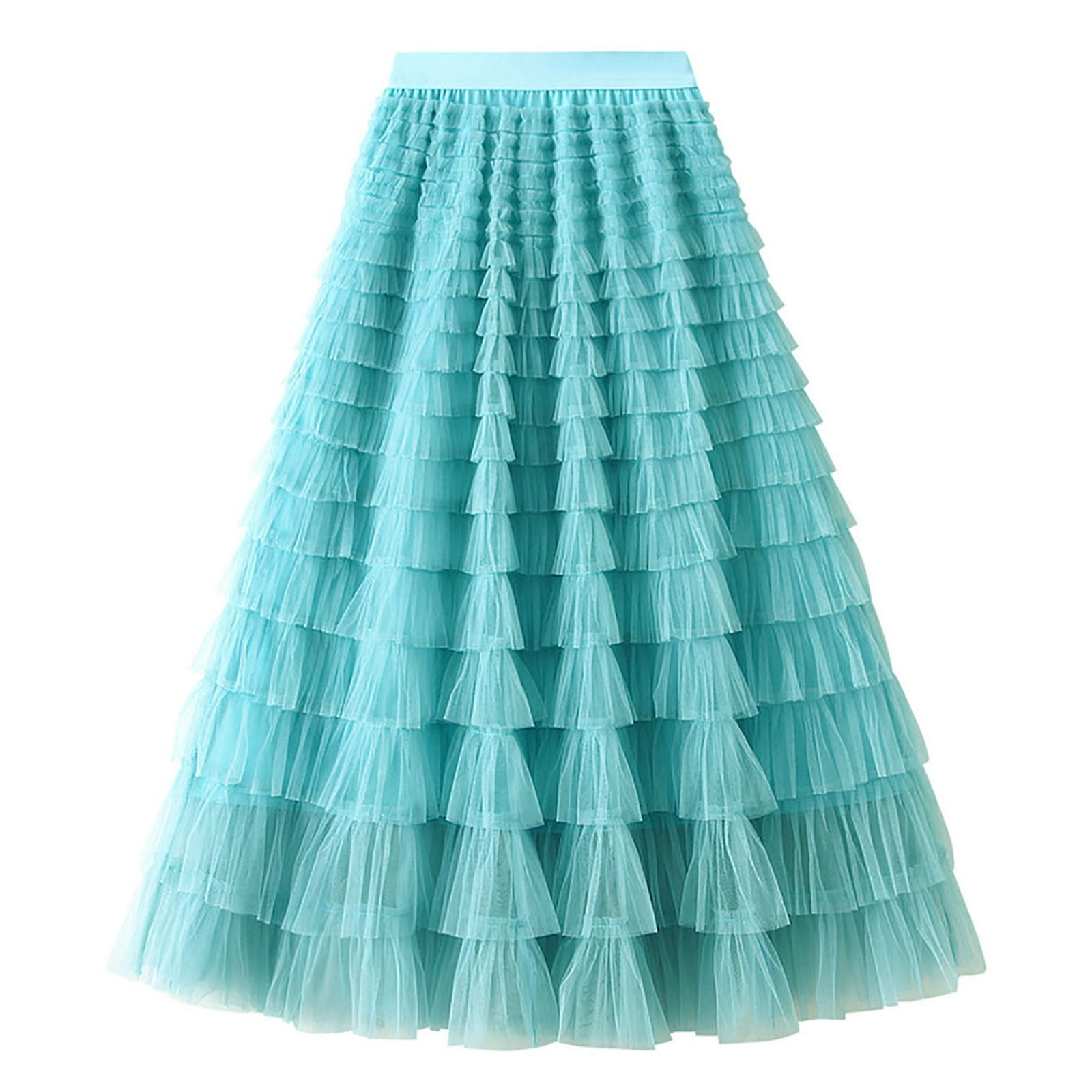 Yievot Women's Cake Skirt Solid Ruffled Mesh Skirt High Waist Prom ...