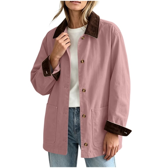 Yievot Women's Collared Barn Jacket Long Sleeve Button Down Long Coat Trendy Fashion Casual Jackets with Pockets