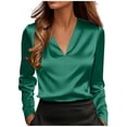 thumbnail image 1 of Yievot Women's Elegant Satin Blouses Long Sleeve Dressy Office Work Shirt V Neck Silk Tops, 1 of 6