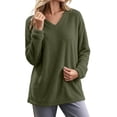 thumbnail image 1 of Yievot Women's Fleece Sweatshirts V Neck Long Sleeve Fall Top Solid Color Casual Warm Tunic Tops, 1 of 9