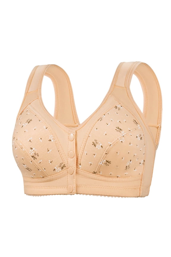 Women's Front Closure Bras Full-coverage Bra Senior Comfortable Front-Closing Wirefree Bra for Older Women Push Up Everyday Bras