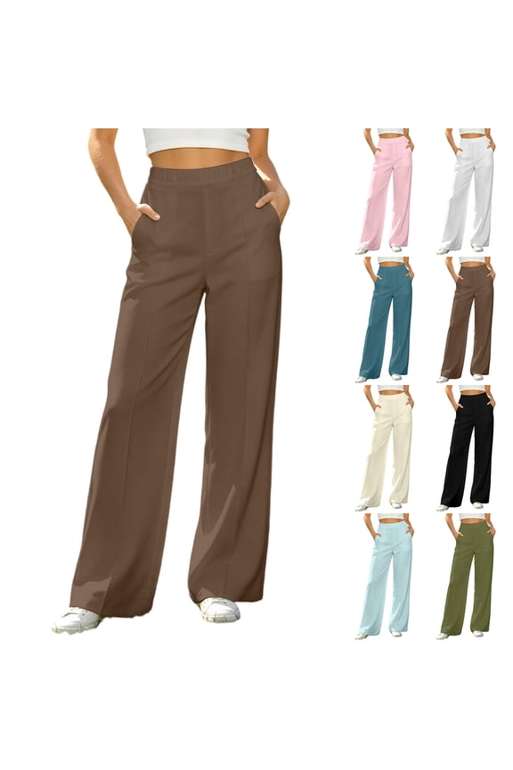 Women's High Waisted Dress Pants Pleated Wide Leg Loose Fit Business Casual Office Work Trousers with Pockets