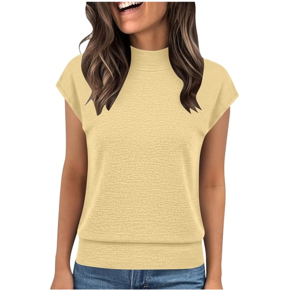 Yievot Women's Mock Neck Short Sleeve Tops Summer Casual Cap Sleeve T-Shirt Loose Fit Basic Tee Blouse