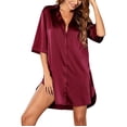 thumbnail image 1 of Yievot Women's Nightgown Solid Button Down Sleepwear Half Sleeves Satin Nightshirts Soft Button Sleep Dress S-XL Womens Fashion Pajama Sets Clothes on Clearance, 1 of 5