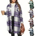 thumbnail image 1 of Yievot Women's Plaid Shacket Jacket oversized Button Down Long Shirt Jackets Fall Fashion Jacket with Flap Pocket, 1 of 1