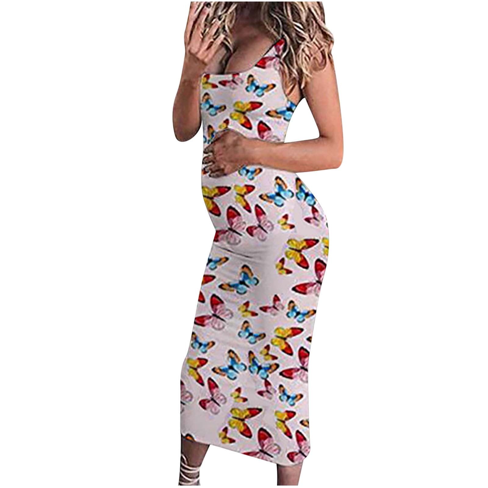 Yievot Women's Pregnancy Photoshoot Dress Sleeveless Fashion Colorful