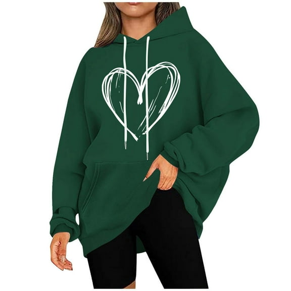 Yievot Women's Pullover Hoodie, Heart Printed Oversized Hooded Sweatshirts Trendy Jackets, Cute Hoodies Tops for Ladies