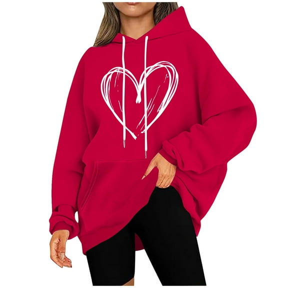 Yievot Women's Pullover Hoodie, Heart Printed Oversized Hooded Sweatshirts Trendy Jackets, Cute Hoodies Tops for Ladies
