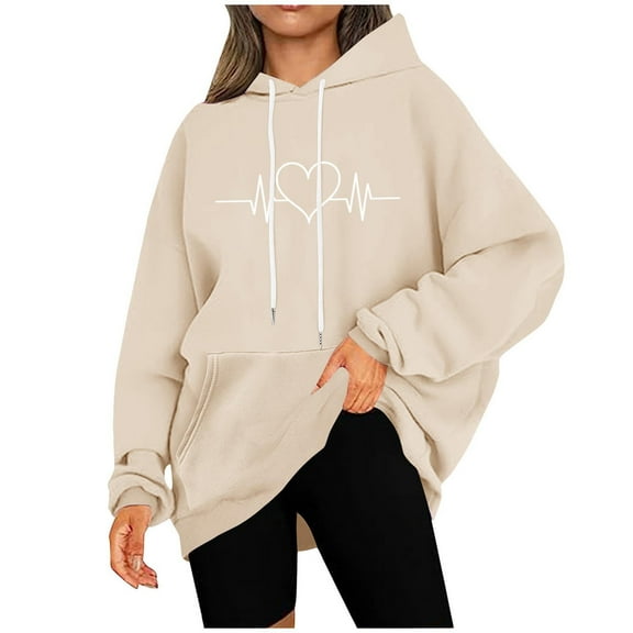 Yievot Women's Pullover Hoodie, Heart Printed Oversized Hooded Sweatshirts for Juniors, Cute Hoodies Tops for Ladies