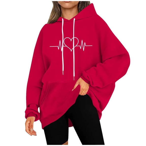 Yievot Women's Pullover Hoodie, Heart Printed Oversized Hooded Sweatshirts for Juniors, Cute Hoodies Tops for Ladies