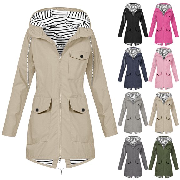 Yievot Women's Rain Jacket Fall Winter Waterproof Coat Relaxed Fit Full Zip Long Sleeve Hooded Raincoat for Women,Multi Pockets
