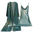thumbnail image 1 of Yievot Women's Satin Pajamas Set Silky Robe with Sexy Slip Printed Nightgown Homewear Women 2Pcs Sleepwear Silk Pjs Dress Set 2025 Lounge Sets for Women, 1 of 3