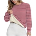 thumbnail image 1 of Yievot Women's Sherpa Lined Sweatshirts Oversized Fleece Thermal Pullover Casual Striped Crewneck Sweatshirt Winter Warm Tops, 1 of 4