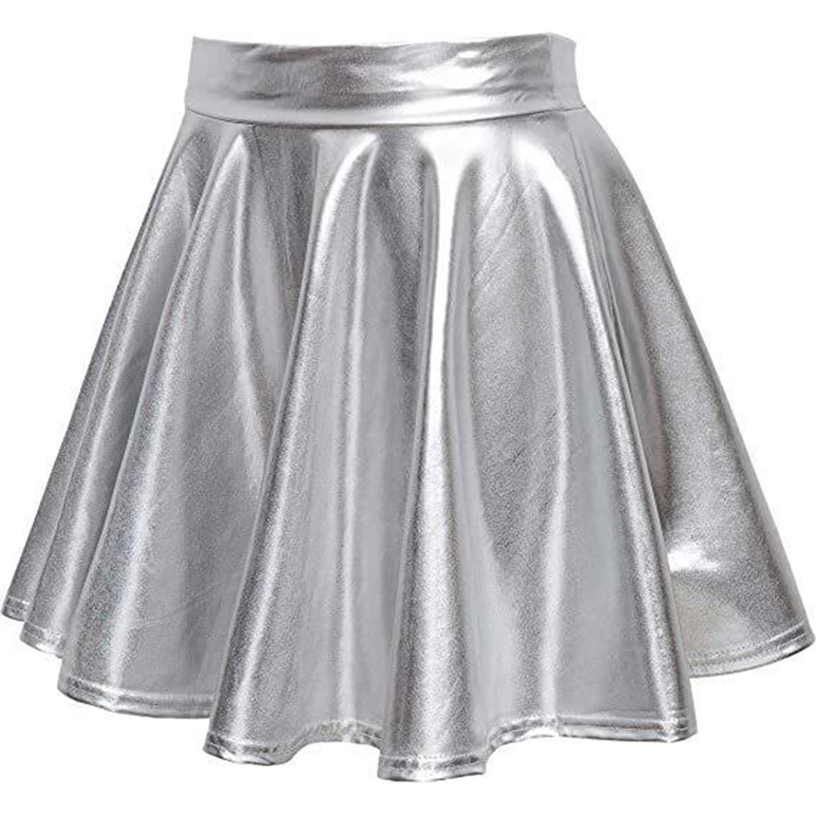 Yievot Women's Shiny Flared Pleated Skirt Mini Skater Skirt