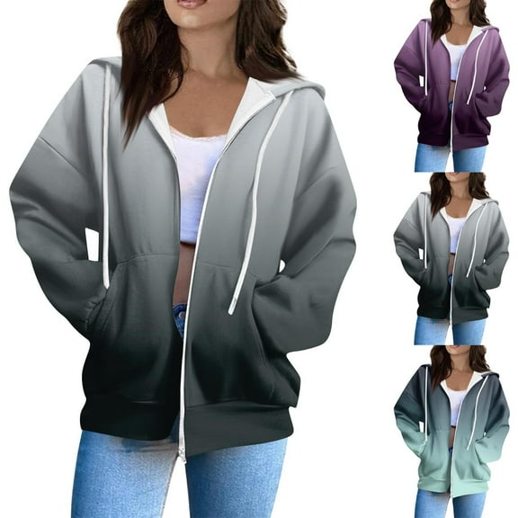 Yievot Women's Sweatshirt Hoodie Casual Relaxed Fit Full Zip Jacket Gradient Color Long Sleeve Drawstring Sweatshirts with Pockets