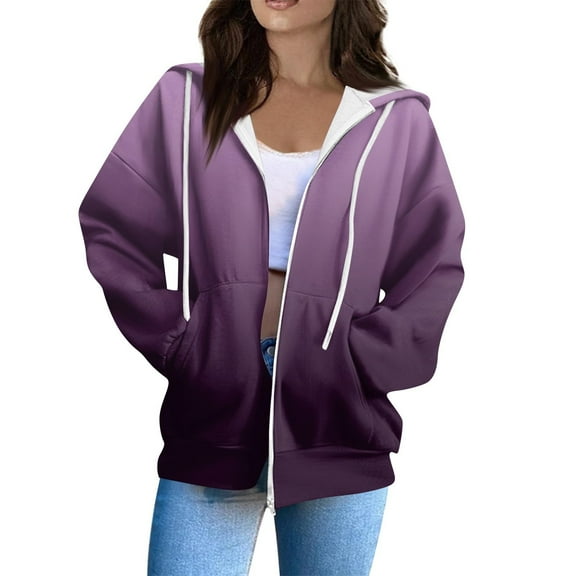 Yievot Women's Sweatshirt Hoodie Casual Relaxed Fit Full Zip Jacket Gradient Color Long Sleeve Drawstring Sweatshirts with Pockets