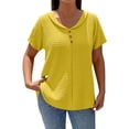 thumbnail image 1 of Yievot Women's Textured Short Sleeve Blouse Crewneck Button Down Tunic Top Casual Summer Shirt, 1 of 4